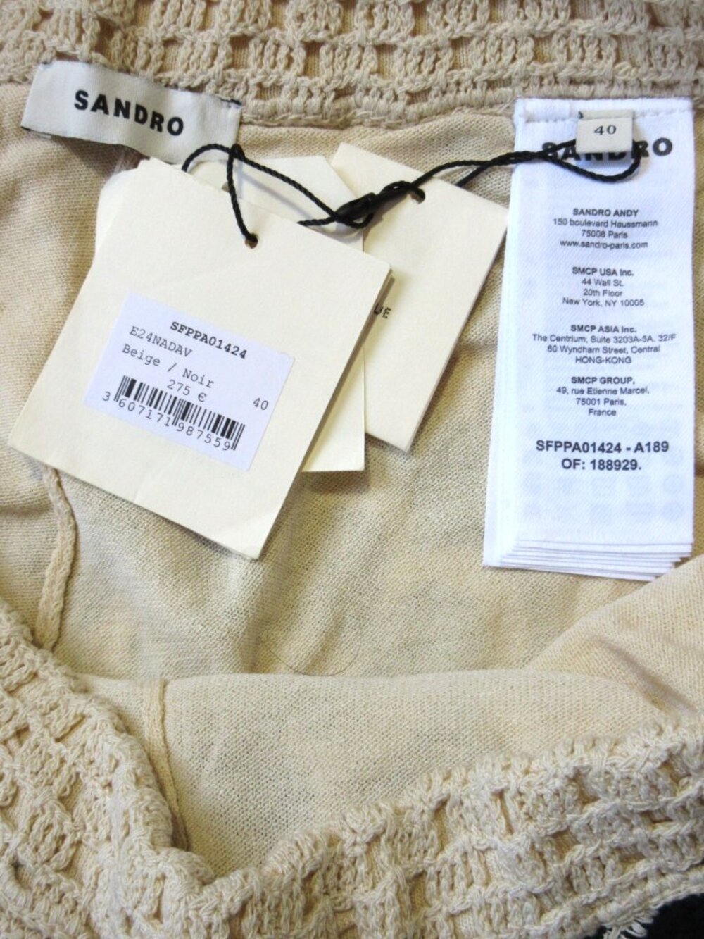 NWT SANDRO Nadav in Beige Black Floral Crochet Wide Leg Pants 40 / US 8 - Picture 8 of 11